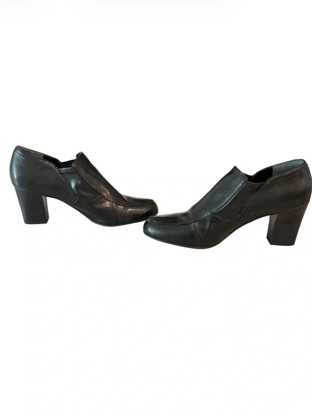 Franco Sarto Women's Black Leather Block Heel Slip-On Shoes